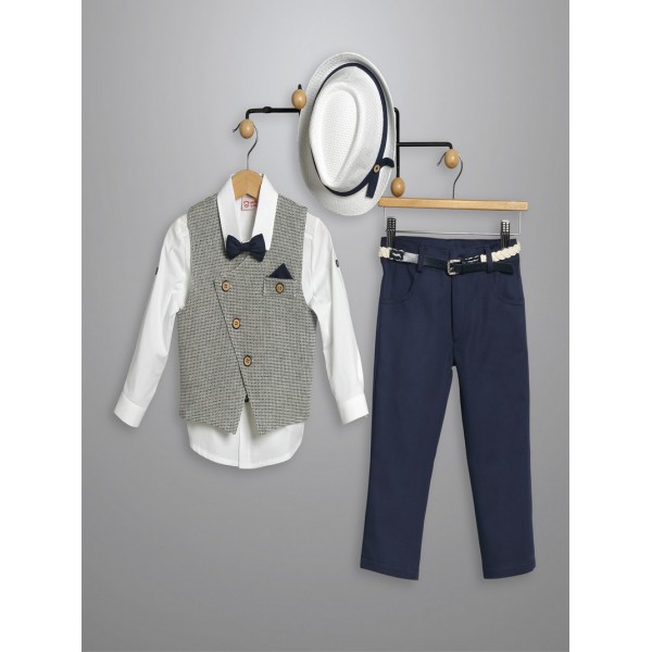 Κουστουμάκι Βάπτισης Βαμβακερό New Life 3015-3 Λευκό-Μπλε