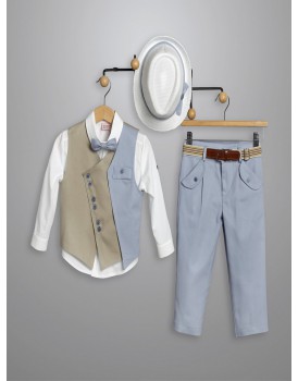 Κουστουμάκι Βάπτισης Βαμβακερό New Life 3021-1 Λευκό-Σιέλ