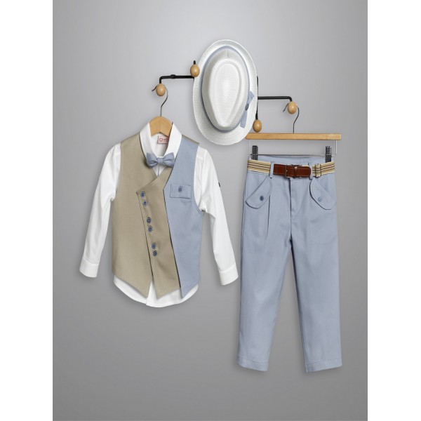 Κουστουμάκι Βάπτισης Βαμβακερό New Life 3021-1 Λευκό-Σιέλ