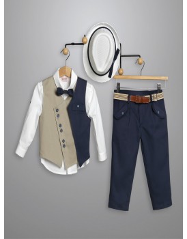 Κουστουμάκι Βάπτισης Βαμβακερό New Life 3021-2 Λευκό-Μπλε