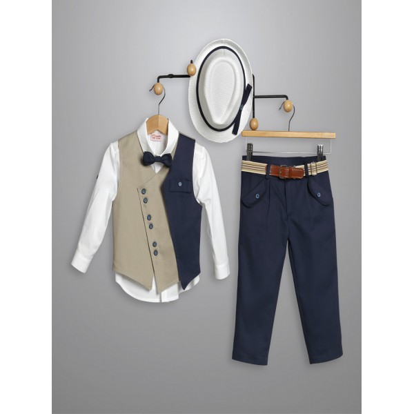 Κουστουμάκι Βάπτισης Βαμβακερό New Life 3021-2 Λευκό-Μπλε