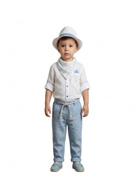 Κουστουμάκι Βάπτισης Βαμβακερό Lollipop Κ-2623 Λευκό-Σιέλ