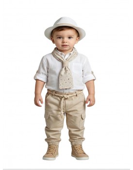 Κουστουμάκι Βάπτισης Βαμβακερό Lollipop Κ-2625 Λευκό-Μπεζ