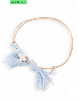 Μαρτυρικά Βάπτισης Για Αγόρι Βραχιόλι Με Λευκό Σταυρό Και Σιέλ Φιόγκο 19194 (50 τεμάχια)