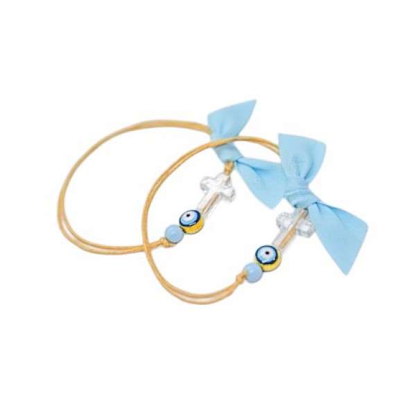 Μαρτυρικά Βάπτισης Για Αγόρι Βραχιολάκι Με Ακρυλικό Σταυρό Και Ματάκι A183  