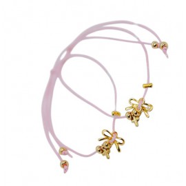 Βαπτιστικά Μαρτυρικά Για Κορίτσι Βραχιολάκι Με Επίχρυσο Φιογκάκι 24Κ Και Επίχρυσο Σταυρό A121 (50 τεμάχια)