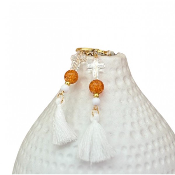 Βαπτιστικά Μαρτυρικά Για Κορίτσι Μπρελόκ Με Χάντρα Και Ακρυλικό Σταυρό S107  