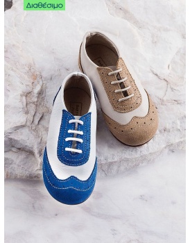 Βαπτιστικά Παπούτσια Για Αγόρι BABYWALKER EXC 5025 Exlcusive Δερμάτινα Λευκά/Μπλε