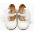 Βαπτιστικά Παπούτσια Για Κορίτσι Δερμάτινα Γοβάκια Babywalker BS 3598 Basic Λευκά Με Πεταλούδα Και Πούπουλα