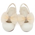 Γοβάκια Βάπτισης Babywalker BW 4883 Δερμάτινα Γαλλικά Σαμπό Εκρού Με Φιόγκο Και Strass