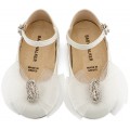 Παπούτσια Βάπτισης Για Κορίτσι Γοβάκια Γαλλικού Τύπου Babywalker BW 4890 Δερμάτινα Εκρού Με Φιόγκο Και Strass