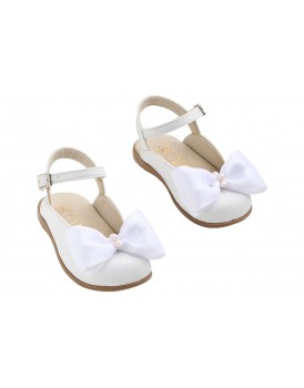 Βαπτιστικά Πέδιλα Σαμπό Για Κορίτσι Everkid K670A Δερμάτινα Λευκά Με Φιόγκο 