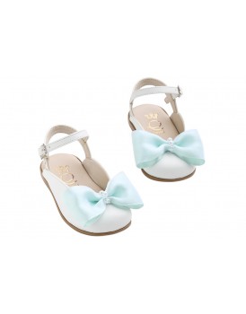 Βαπτιστικά Πέδιλα Σαμπό Για Κορίτσι Everkid K670B Δερμάτινα Λευκά Με Μέντα Φιόγκο 