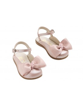 Βαπτιστικά Πέδιλα Σαμπό Για Κορίτσι Everkid K670P Δερμάτινα Ροζ Με Φιόγκο 