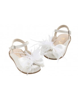 Πέδιλα Βάπτισης Για Κορίτσι Everkid K671E Δερμάτινα Σαμπό Εκρού Με Φιόγκο 