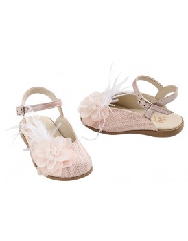 Βαπτιστικά Πέδιλα Σαμπό Για Κορίτσι Everkid K672P Δέρμα-Ύφασμα Ροζ Με Λουλούδι 