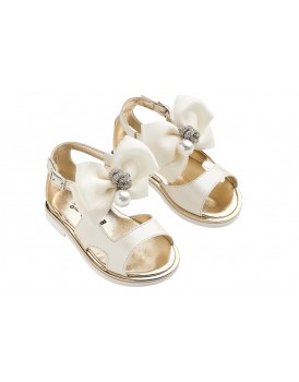 Βαπτιστικά Πέδιλα Για Κορίτσι Everkid KE15 Δερμάτινα Εκρού Με Φιόγκο
