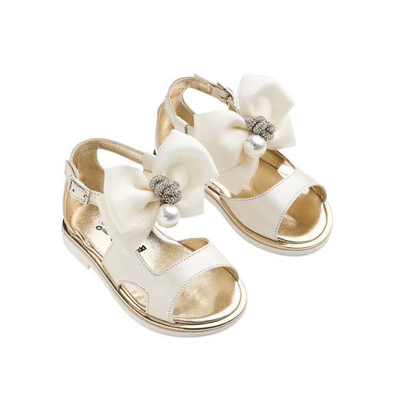 Βαπτιστικά Πέδιλα Για Κορίτσι Everkid KE15 Δερμάτινα Εκρού Με Φιόγκο