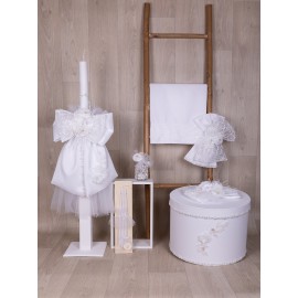 Βαπτιστικό Σετ "Λευκά Λουλούδια" Loukia E607 Με Καπελιέρα 