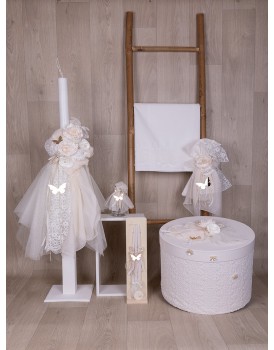 Σετ Βάπτισης "Πεταλούδες" Loukia E604 Με Καπελιέρα