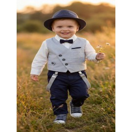 Βαπτιστικό Κουστουμάκι Βαμβακερό Lollipop ΚΔ-2561 Λευκό-Μπλε 