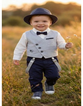 Βαπτιστικό Κουστουμάκι Βαμβακερό Lollipop ΚΔ-2561 Λευκό-Μπλε 