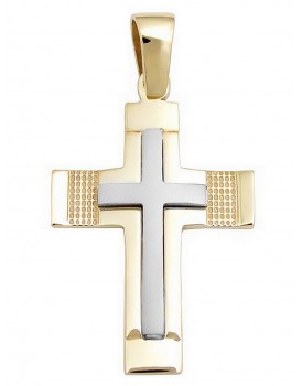 Σταυρός Βάπτισης Δίχρωμος Από Λευκόχρυσο Με Χρυσό 14K 52011