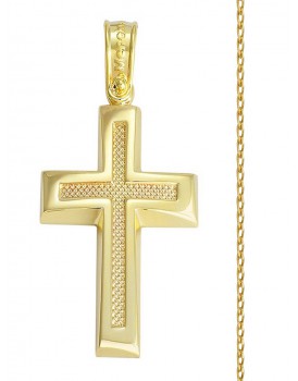 Σταυρός Βάπτισης Για Αγόρι Από Χρυσό 14K Με Αλυσίδα Σετ 12164