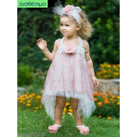 Βαπτιστικό Φόρεμα Ασύμμετρο Designer's Cat (Cat In The Hat) "Lucie" Γαλλική Δαντέλα 