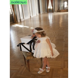 Βαπτιστικό Φόρεμα Dolce Bambini 6023-1 Ασύμμετρο Τούλι-Δαντέλα Ivory 