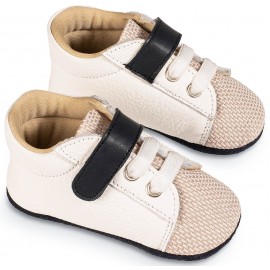 Βαπτιστικά Παπούτσια Αγκαλιάς Μωρού Sneakers Babywalker MI 1125 Δέρμα/Ύφασμα Λευκό-Μπεζ-Μπλε