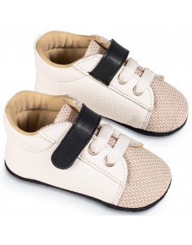 Βαπτιστικά Παπούτσια Αγκαλιάς Μωρού Sneakers Babywalker MI 1125 Δέρμα/Ύφασμα Λευκό-Μπεζ-Μπλε 