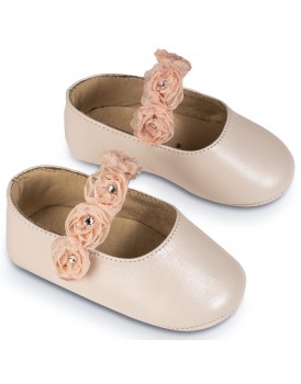 Βαπτιστικά Παπούτσια Αγκαλιάς Γοβάκια Babywalker MI 1638 Δερμάτινα Εκρού-Ροζ