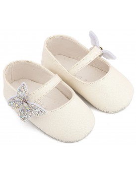 Βαπτιστικά Παπούτσια Αγκαλιάς Για Κορίτσι Γοβάκια Babywalker MI 1658 Υφασμάτινα Λευκά Με Πεταλούδα