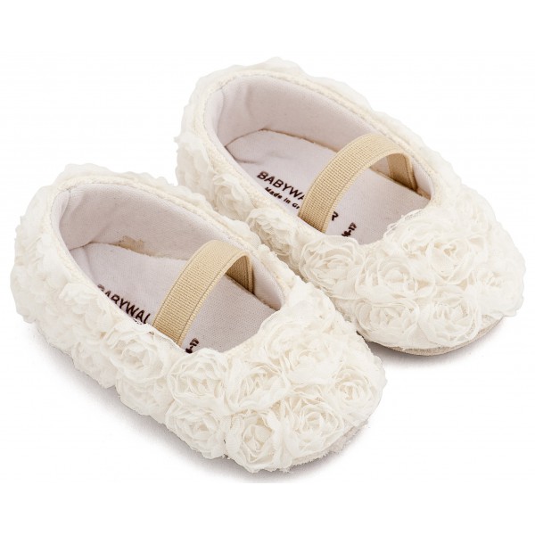 Βαπτιστικά Παπούτσια Αγκαλιάς Για Κορίτσι Μπαλαρίνες Babywalker MI 1660 Υφασμάτινες Λευκές