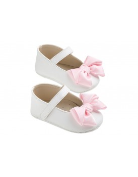 Παπούτσια Αγκαλιάς Για Κορίτσι Γοβάκια EverKid K603A Δερμάτινα Λευκά Με Ροζ Φιόγκο