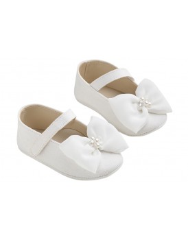 Παπούτσια Αγκαλιάς Για Κορίτσι Γοβάκια EverKid K615A Δερμάτινα Λευκά Καστόρ Με Φιόγκο 