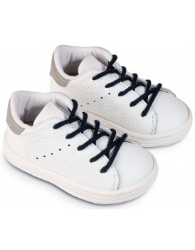 Βαπτιστικά Παπούτσια -Sneakers- BABYWALKER BS 3071 Basic Δερμάτινα Λευκά-Μπλε-Γκρι