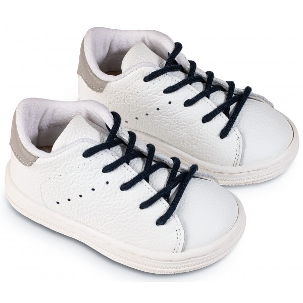 Βαπτιστικά Παπούτσια -Sneakers- BABYWALKER BS 3071 Basic Δερμάτινα Λευκά-Μπλε-Γκρι