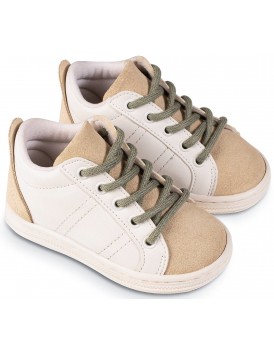Βαπτιστικά Παπούτσια -Sneakers- BABYWALKER BS 3076 Basic Δερμάτινα Λευκό-Μπεζ-Μέντα 