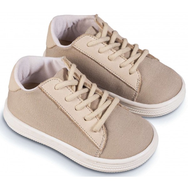 Βαπτιστικά Παπούτσια -Sneakers Δετά- BABYWALKER BS 3083 Basic Δέρμα/Ύφασμα Μπεζ