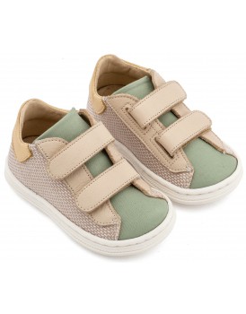 Βαπτιστικά Παπούτσια Για Αγόρι -Sneakers- BABYWALKER BS 3095 Basic Δέρμα/Ύφασμα Μπεζ-Μέντα 