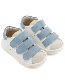 Βαπτιστικά Παπούτσια Για Αγόρι Δερμάτινα -Sneakers- BABYWALKER BS 3096 Basic Λευκό-Σιέλ