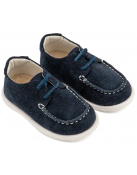 Βαπτιστικά Παπούτσια Για Αγόρι Μοκασίνι Δετό BABYWALKER BW 4315 Δερμάτινα Καστόρ Μπλε 