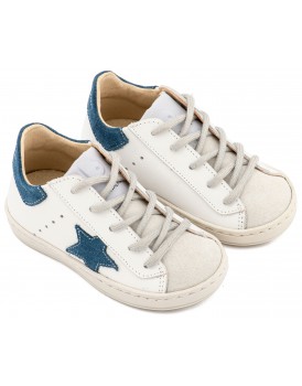 Βαπτιστικά Παπούτσια Για Αγόρι Sneakers BABYWALKER EXC 5315 Exlcusive Δερμάτινα Λευκό-Μπλε-Γκρι Με Αστέρι