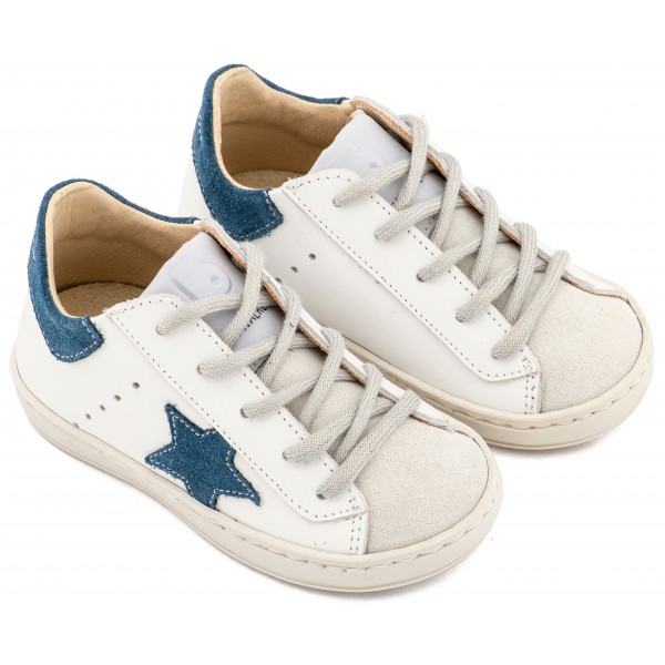 Βαπτιστικά Παπούτσια Για Αγόρι Sneakers BABYWALKER EXC 5315 Exlcusive Δερμάτινα Λευκό-Μπλε-Γκρι Με Αστέρι