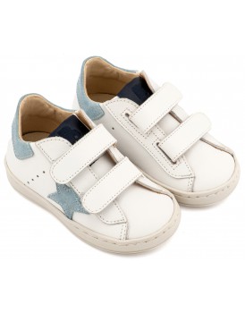 Βαπτιστικά Παπούτσια Για Αγόρι Sneakers BABYWALKER EXC 5316 Exlcusive Δερμάτινα Λευκό-Σιέλ Με Αστέρι