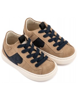 Παπούτσια Βάπτισης Για Αγόρι Δερμάτινα Sneakers BABYWALKER EXC 8002 Exlcusive Μπεζ-Μπλε