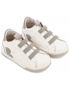 Παπούτσια Βάπτισης Για Αγόρι Δερμάτινα Sneakers BABYWALKER EXC 8005 Exlcusive Με Λαστιχάκια Λευκό-Γκρι