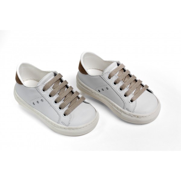 Βαπτιστικά Παπούτσια Sneakers Everkid A425E Δερμάτινα Λευκά-Πούρο